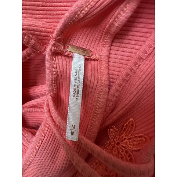 NWT Free People Women's M  Tie Back Cropped Tank Floral Appliqué Coral $68 NEW - Picture 4 of 6